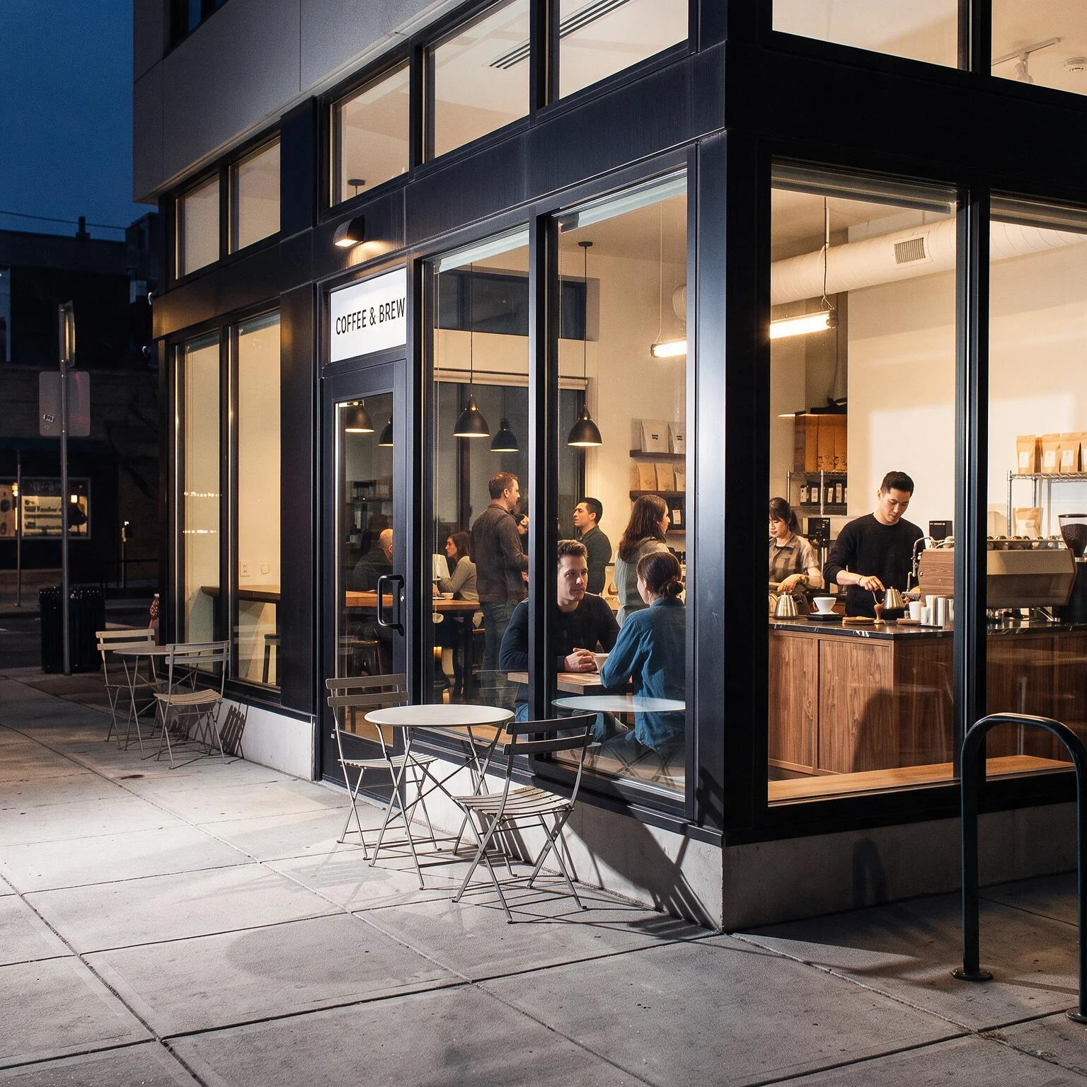 Coffee shop exterior during service